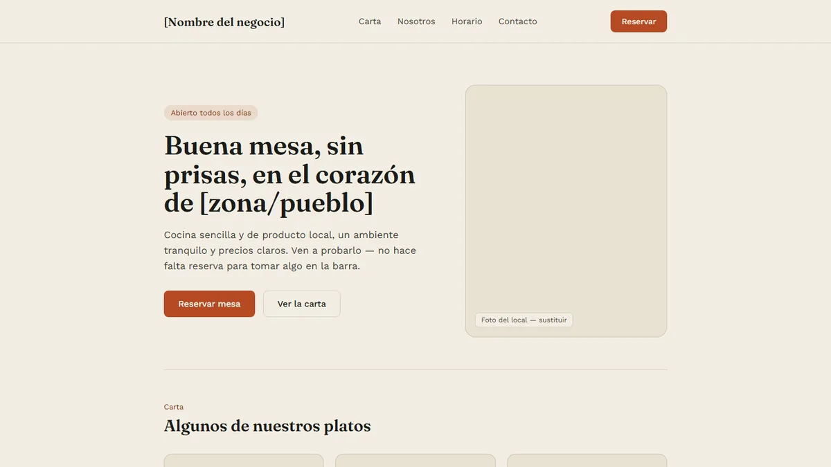 Portada de la plantilla para restaurantes y bares